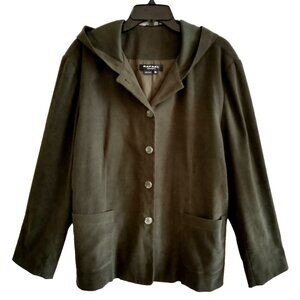 Rafael Sport Women's Knit Jacket Button Up Hooded Pockets Olive Green - XL